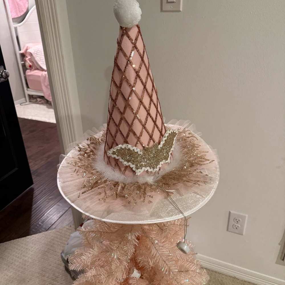 Pink Tulle Pastel Halloween Decor Shabby Chic Witch Hat Tree Topper NWT